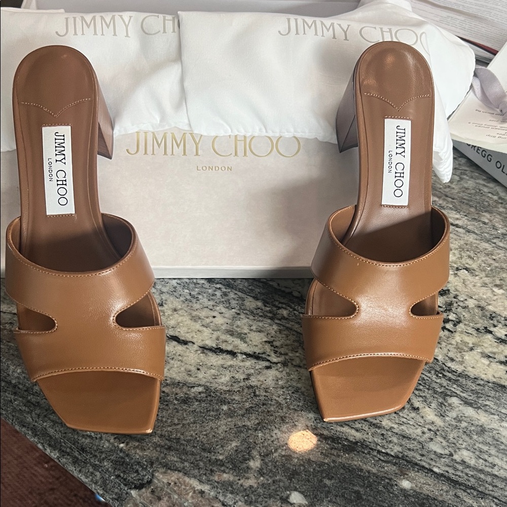 Jimmy Choo Tan Leather Mules